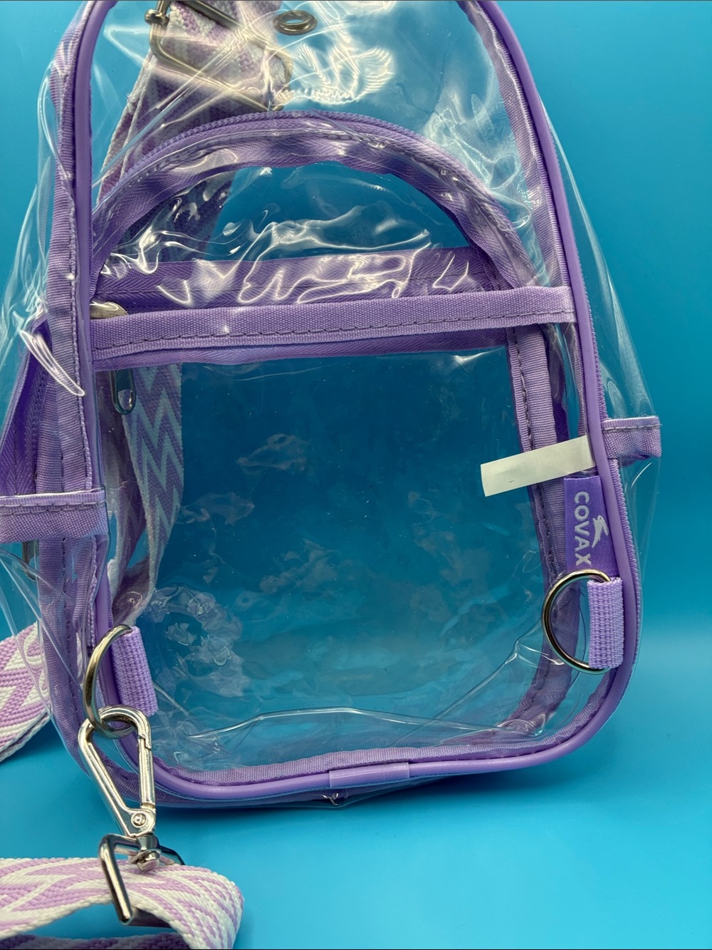 Clear Lavender Mini Backpack with Patterned Strap - Picture 4 of 7
